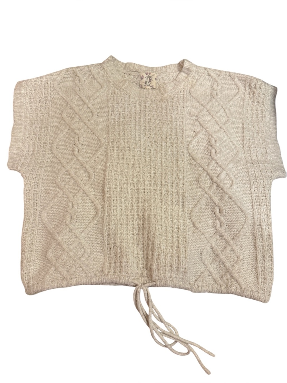 Hippie Rose Cream Cable Knit Drawstring Sweater Top